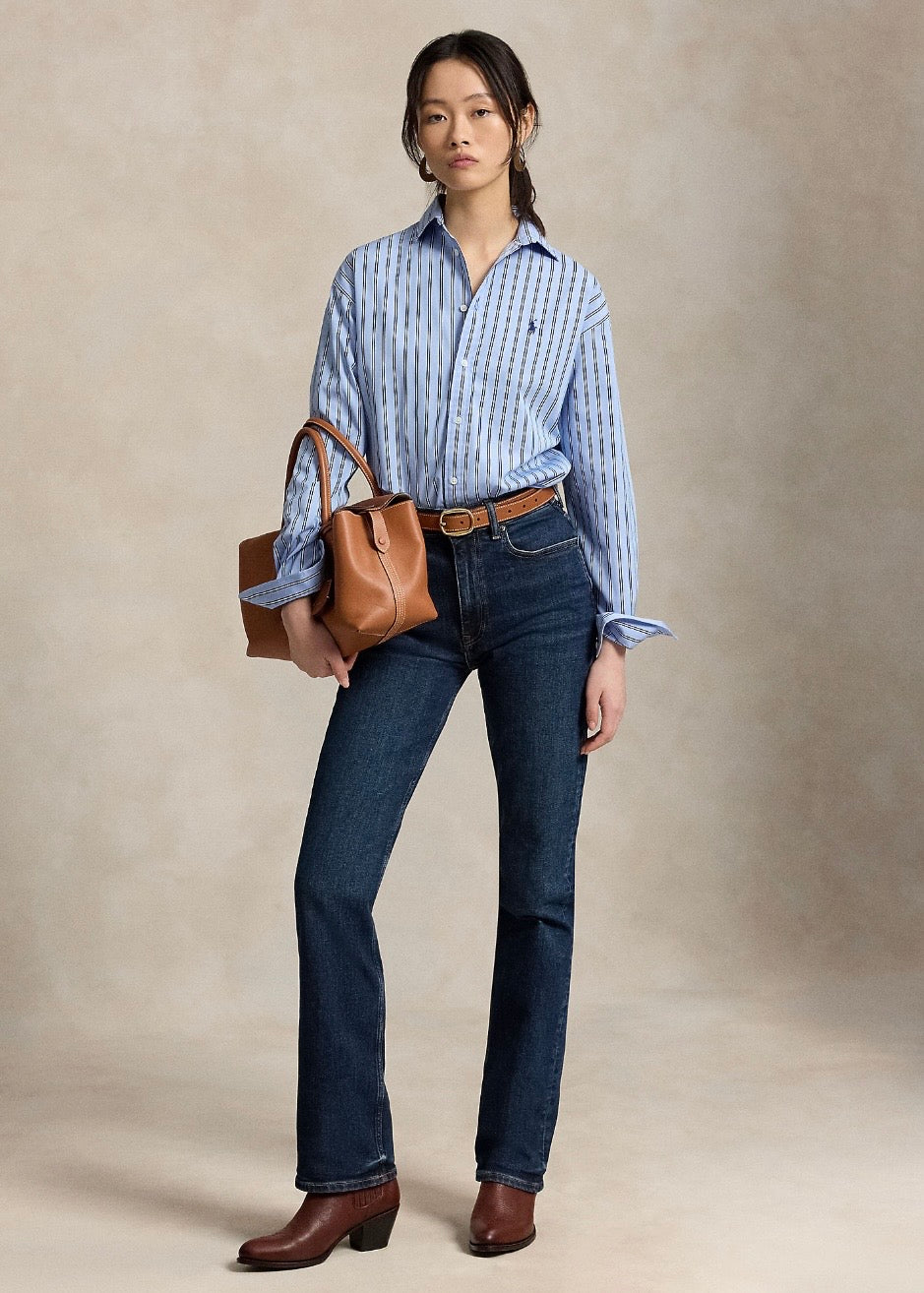 Relaxed Fit Striped Cotton Shirt Lt.Blue