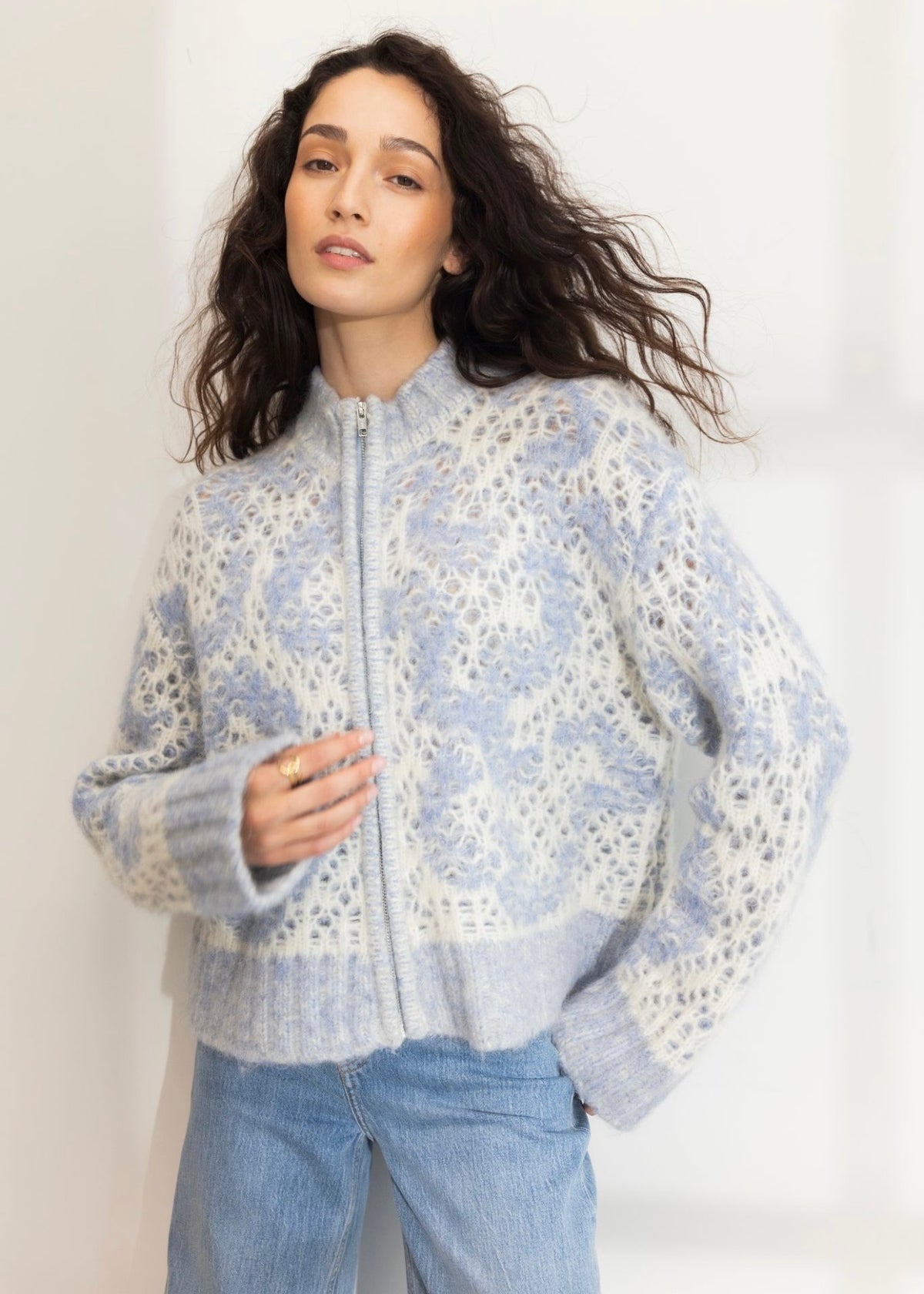 Briana Zip Knit Light Blue