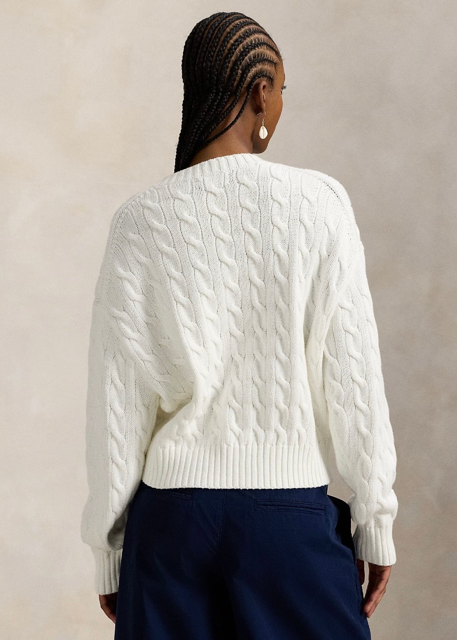 Cable Knit Cotton Crew White