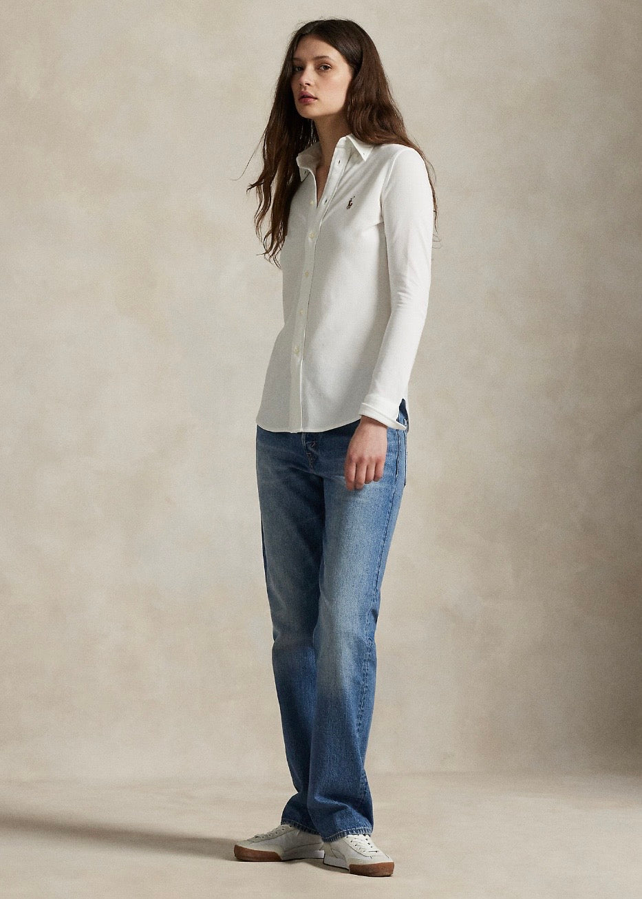 Slim Fit Knit Oxford Shirt White