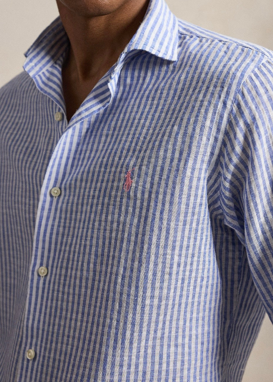 Custom Fit Striped Seersucker Shirt Blue
