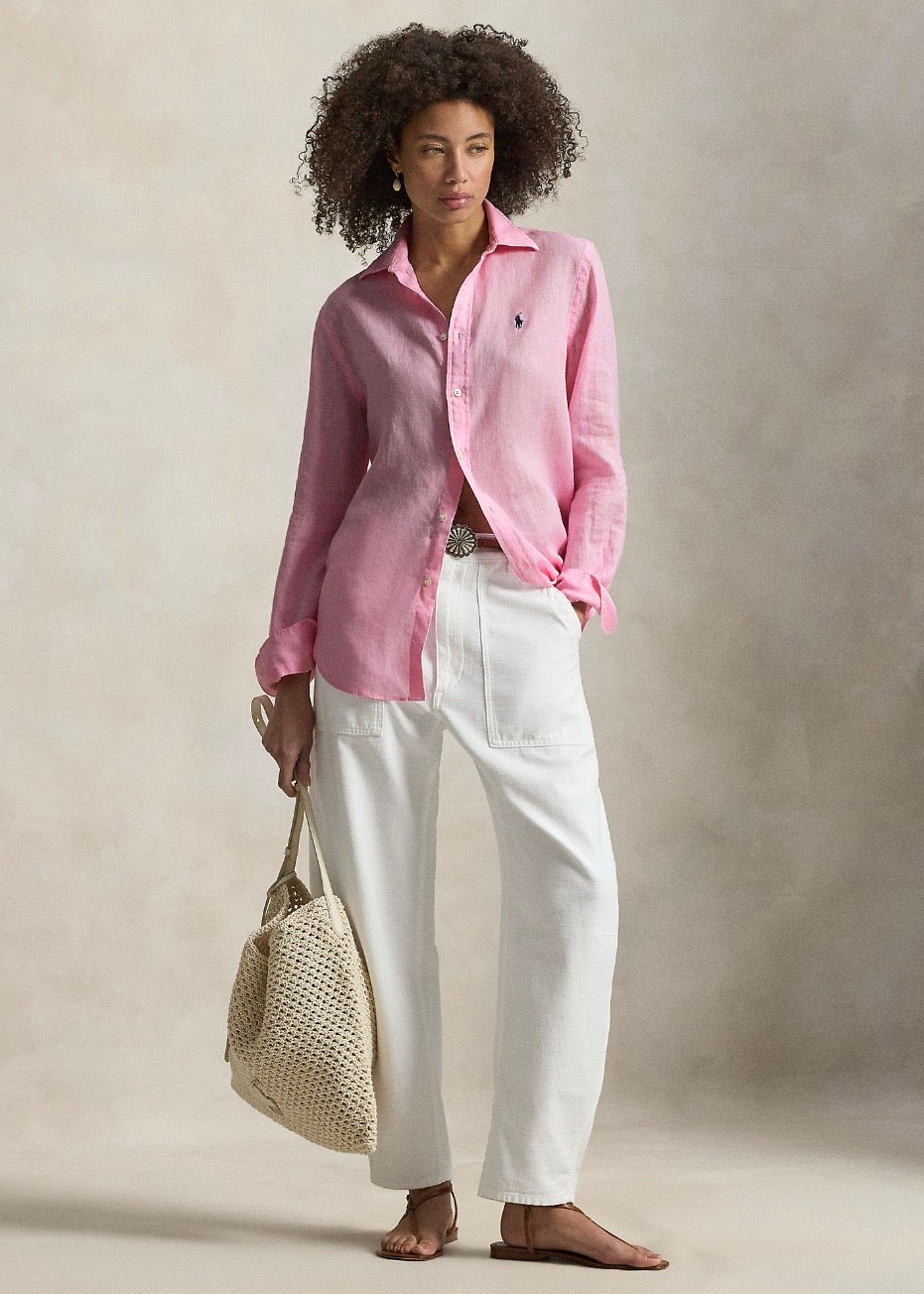 Classic Fit Linen Shirt Carmel Pink
