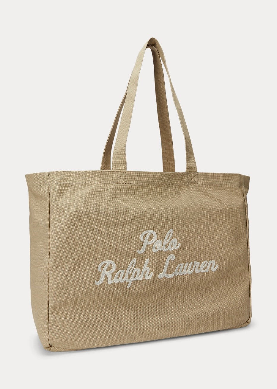 Embroidered Canvas Tote Tan