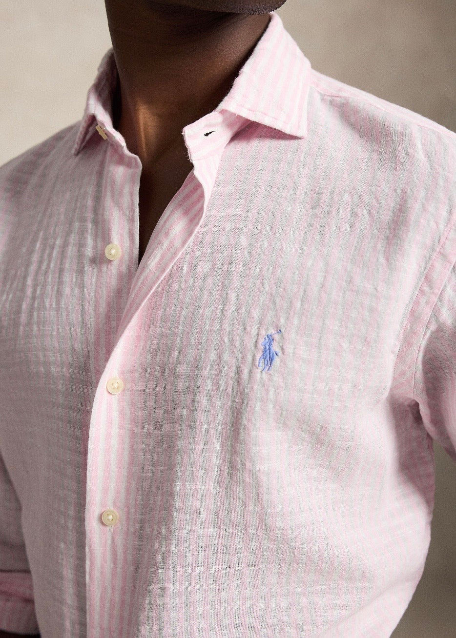Custom Fit Striped Seersucker Shirt Pink