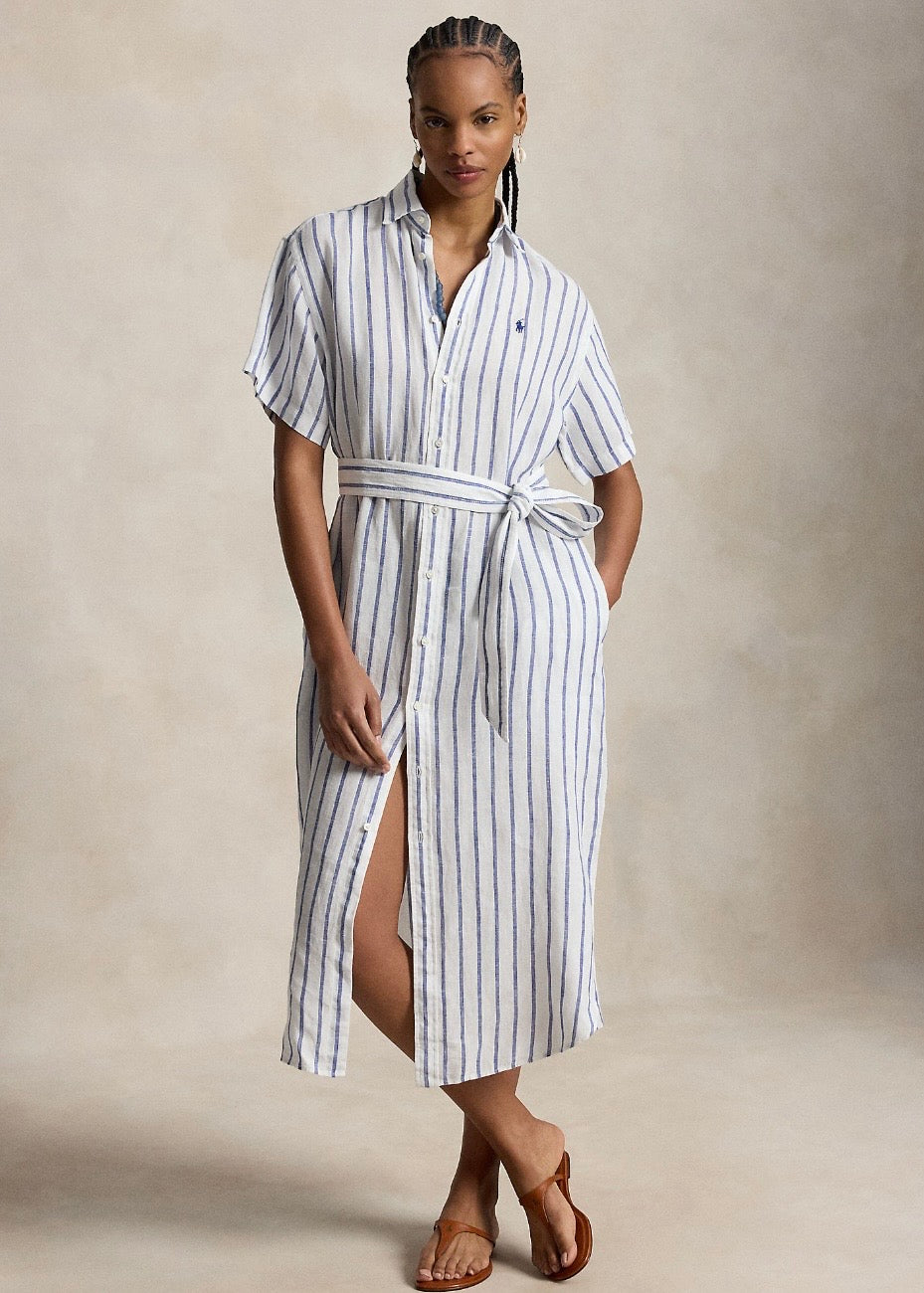 Striped Linen Shirtdress White Royal