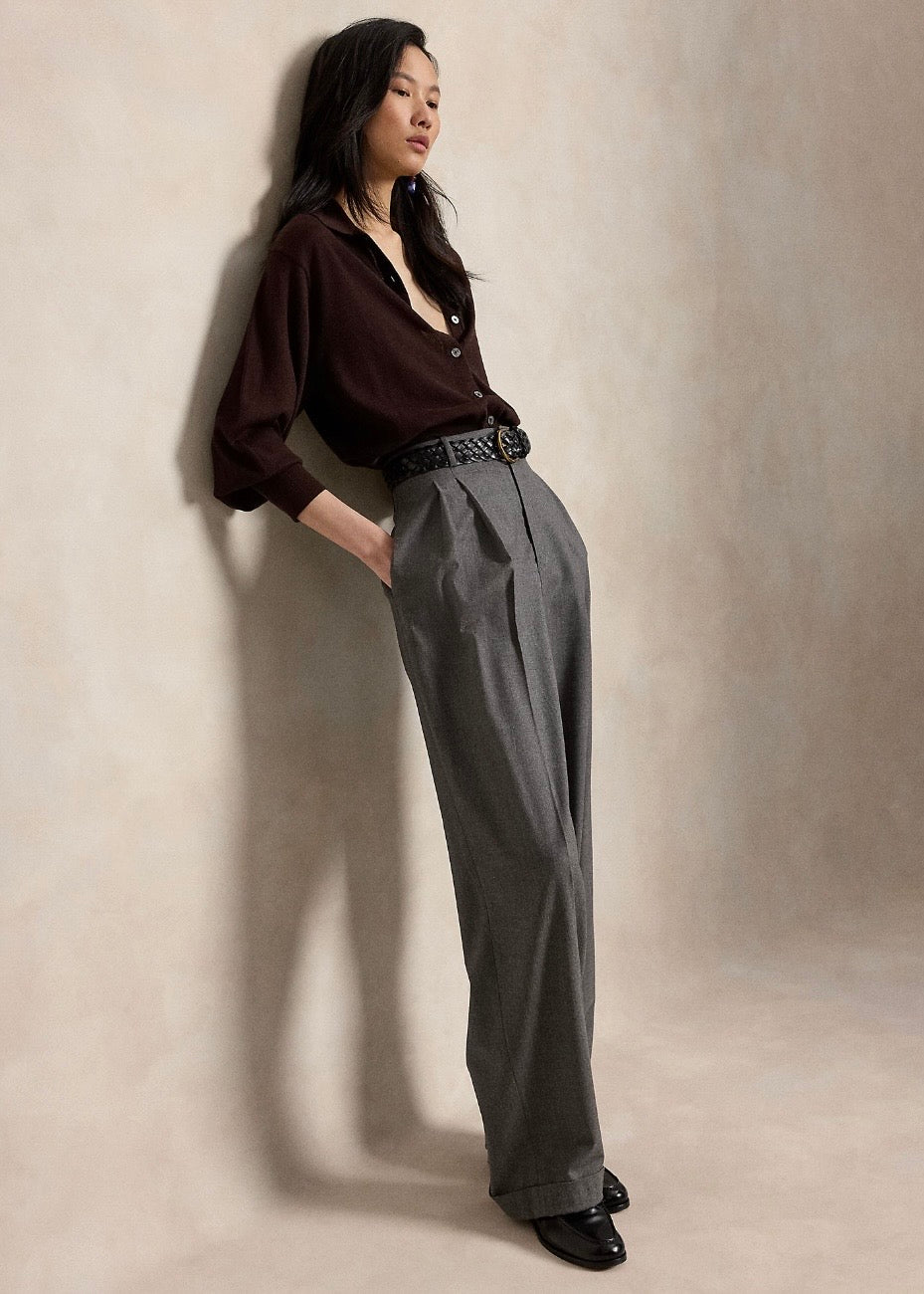 Polo Collar Wool Cardigan Deep Chocolate
