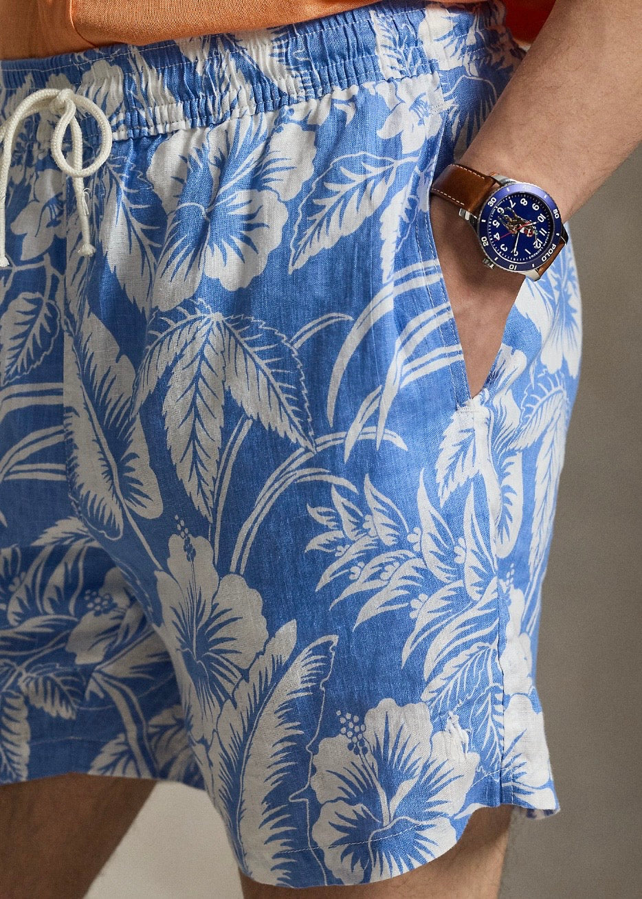 Traveler Linen Swim Trunk Blue Floral
