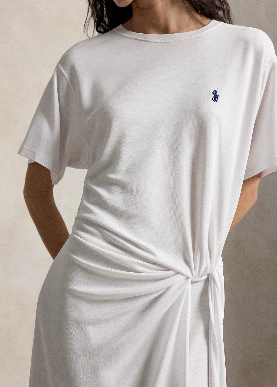 Twist Detail Tee Dress White