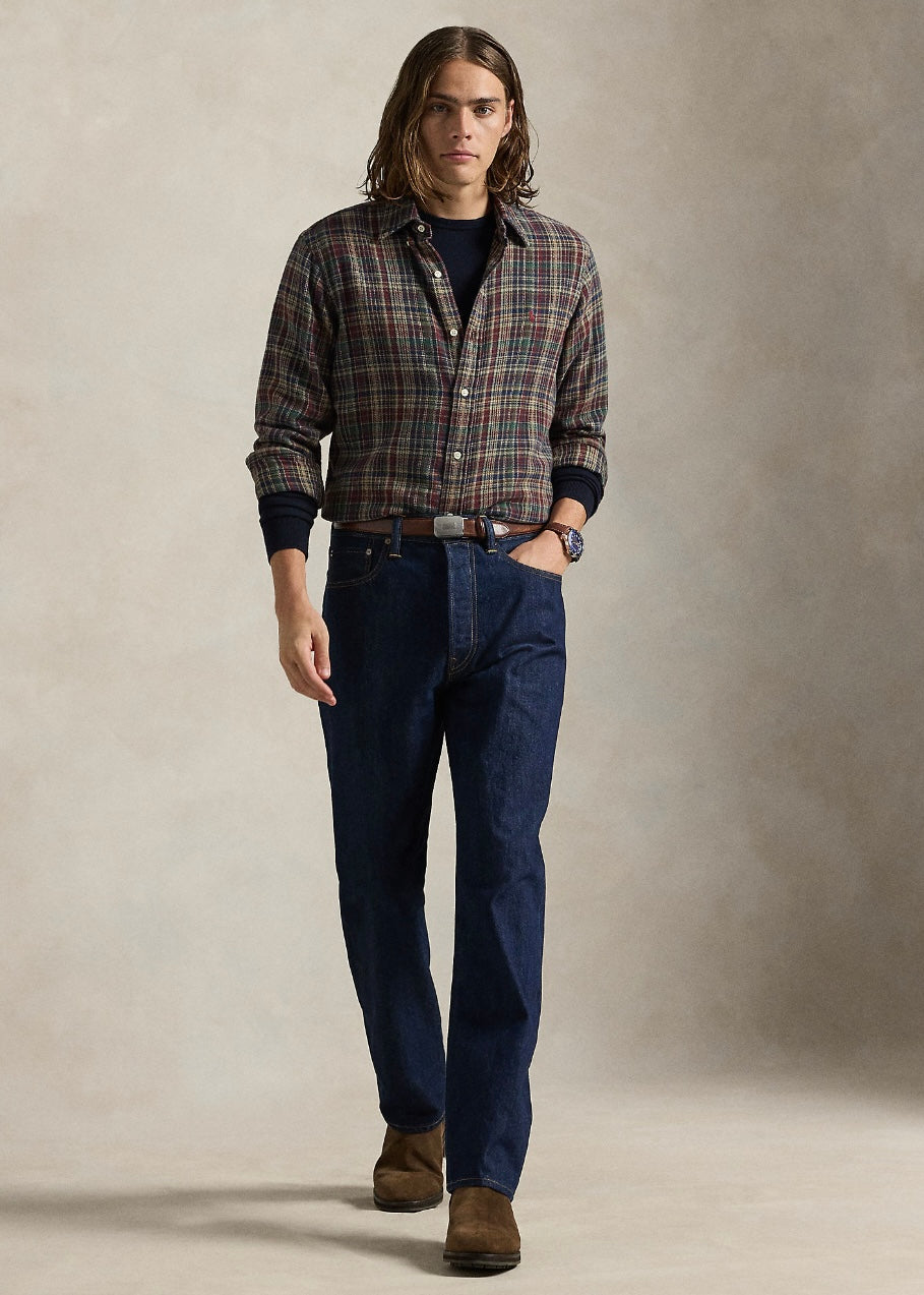 Plaid Brushed Flannel shirt Wine Khaki