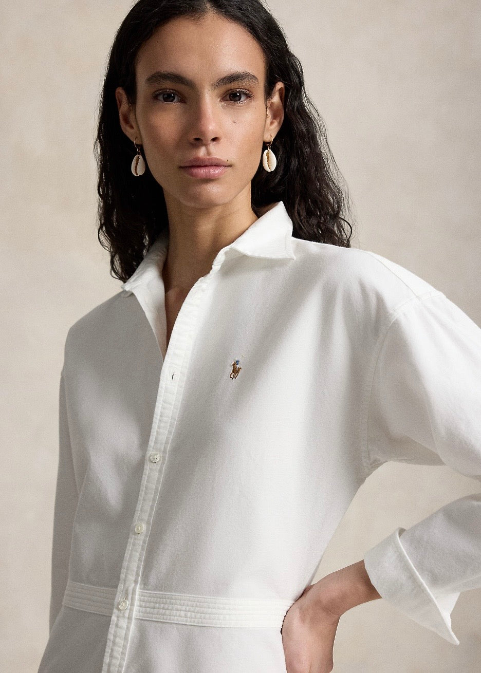Cotton Oxford Paneled Shirtdress White