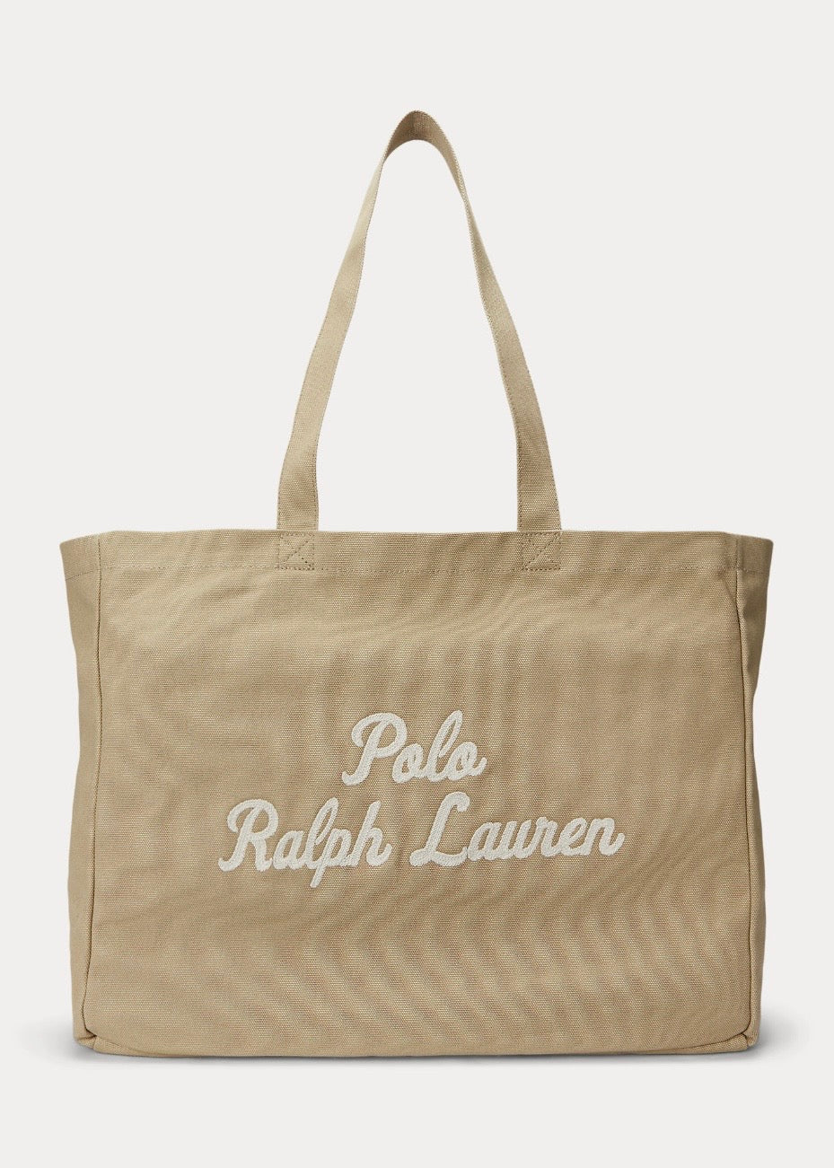 Embroidered Canvas Tote Tan