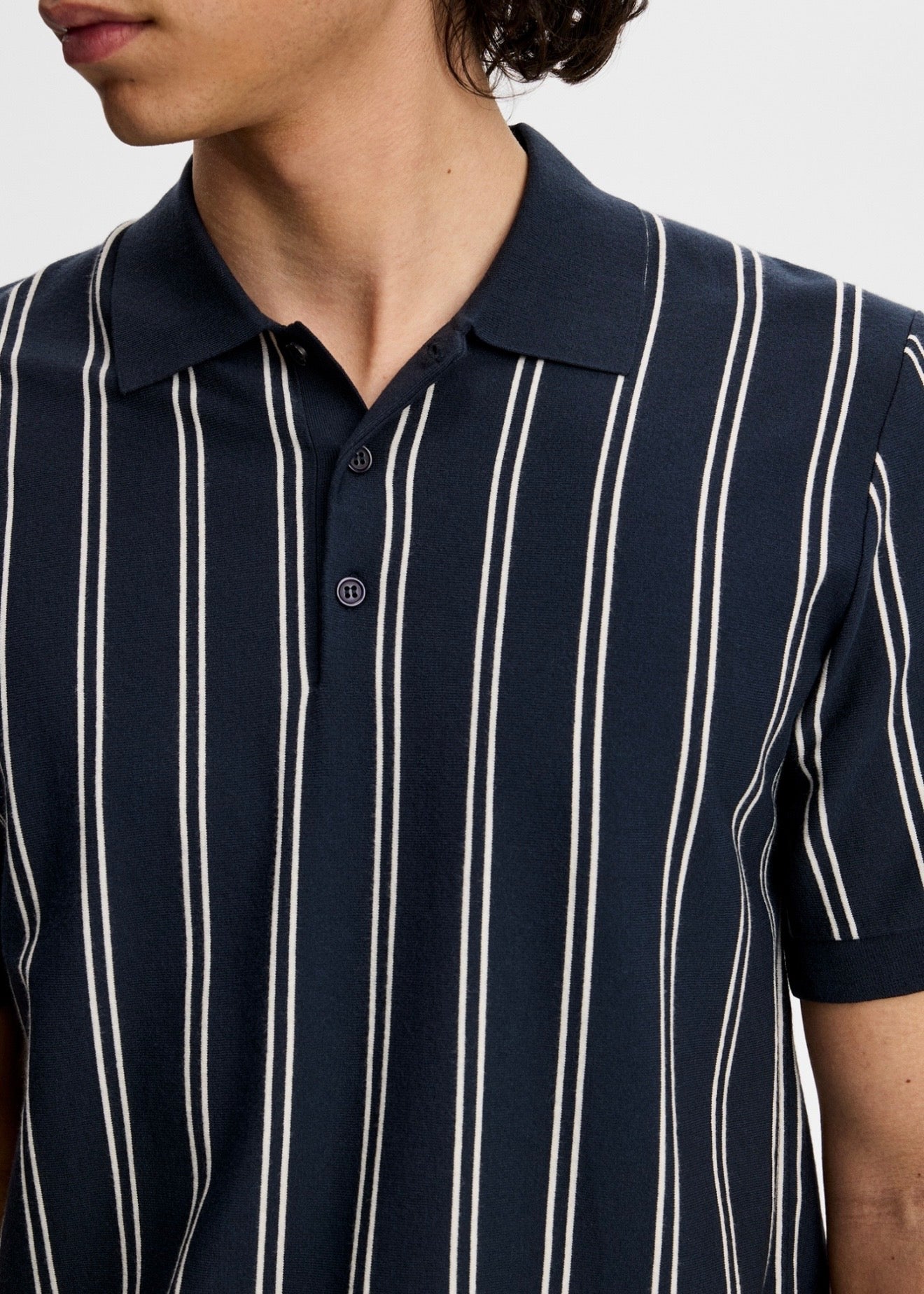 Reymond Stripe Knit Polo JL Navy