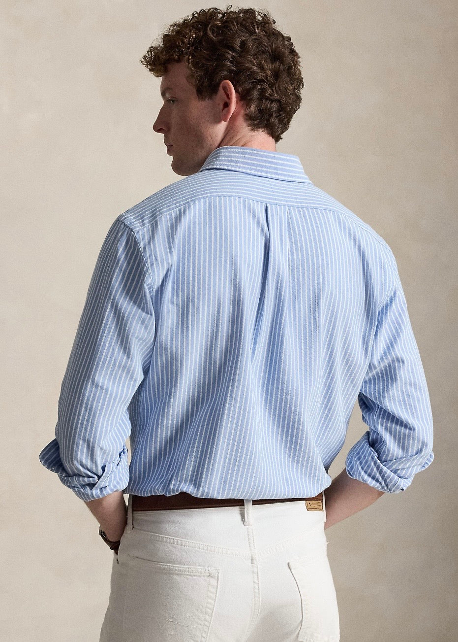 Custom Fit Seersucker Oxford Shirt Blue