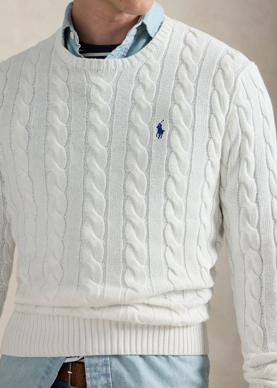 Cable Knit Cotton Sweater White