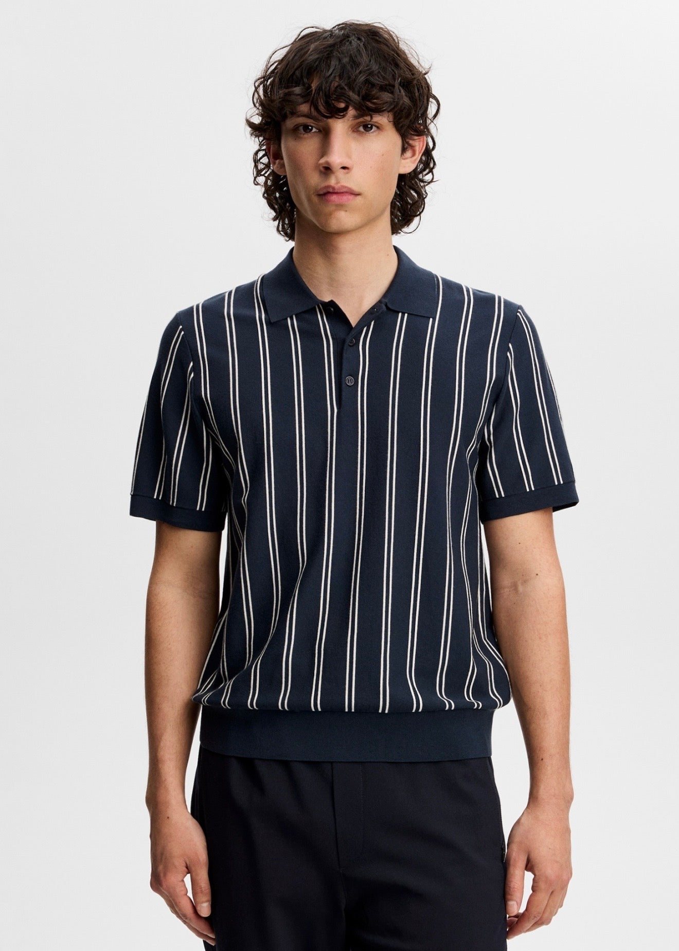 Reymond Stripe Knit Polo JL Navy