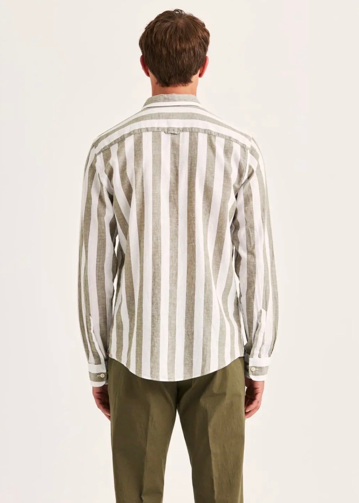 Douglas Linen Mix Stripe Shirt Olive