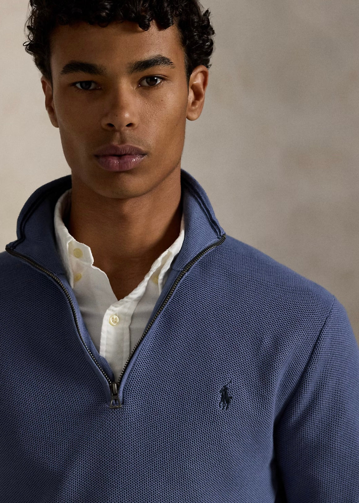 Mesh Knit Quarter Zip Capri Blue