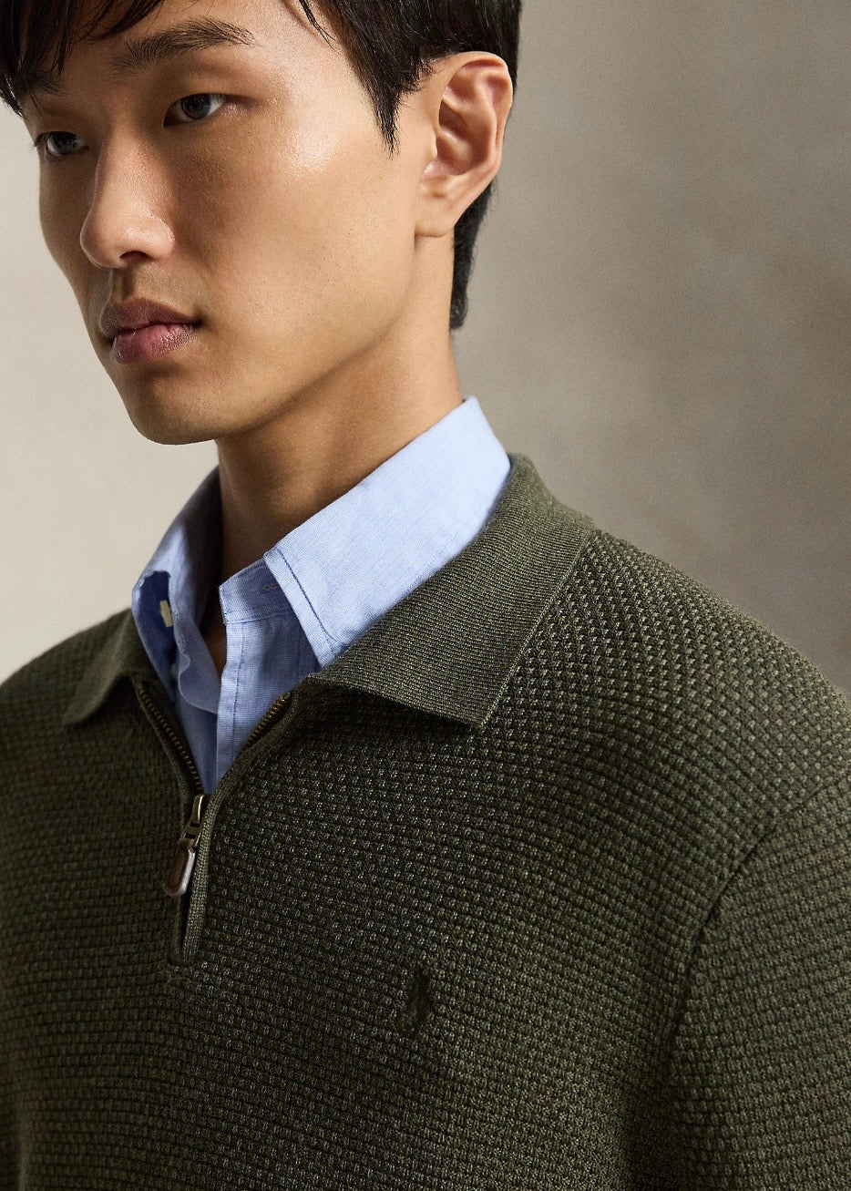 Wool Polo Collar Sweater Cargo Olive