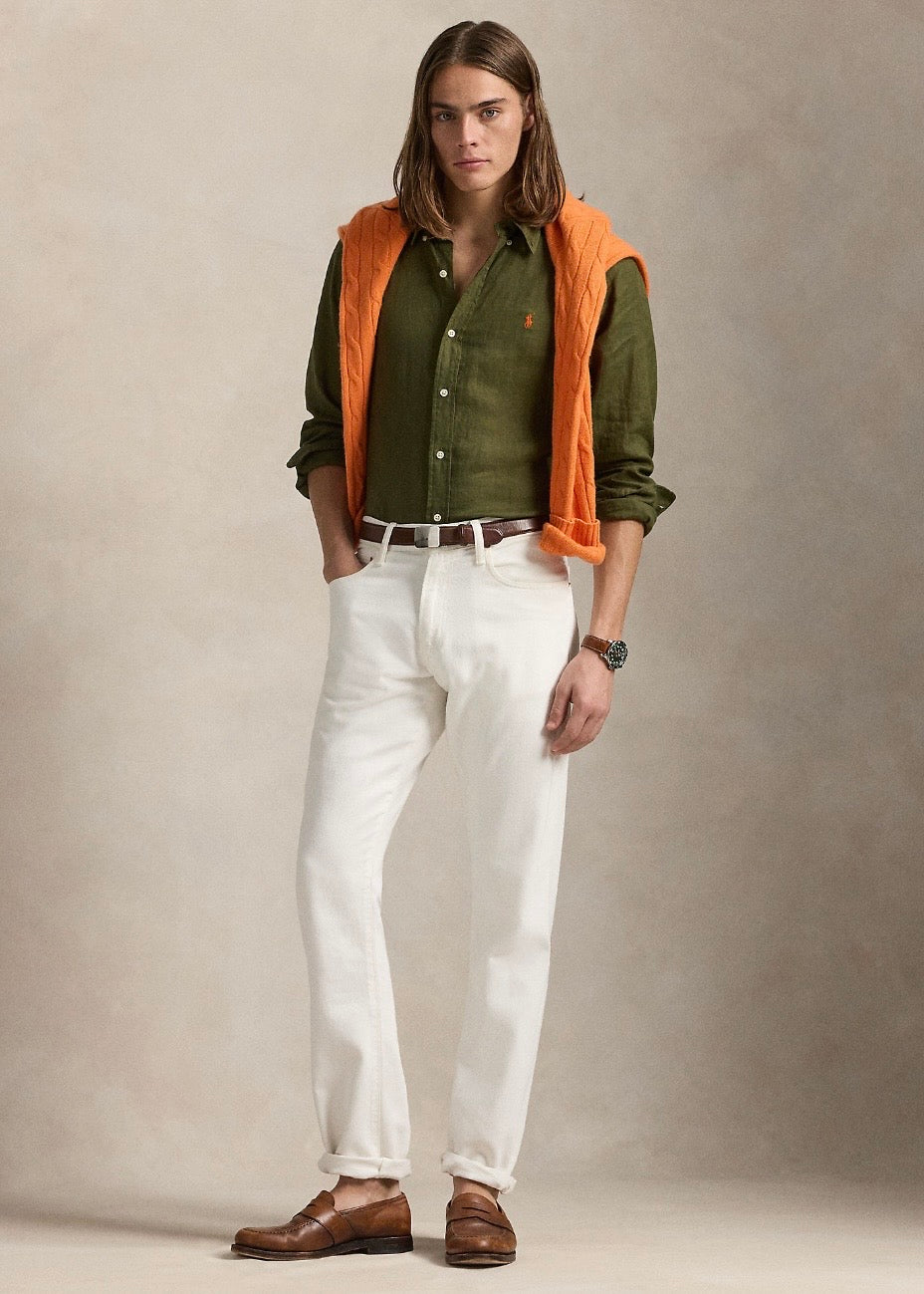 Custom Fit Linen Shirt New Olive