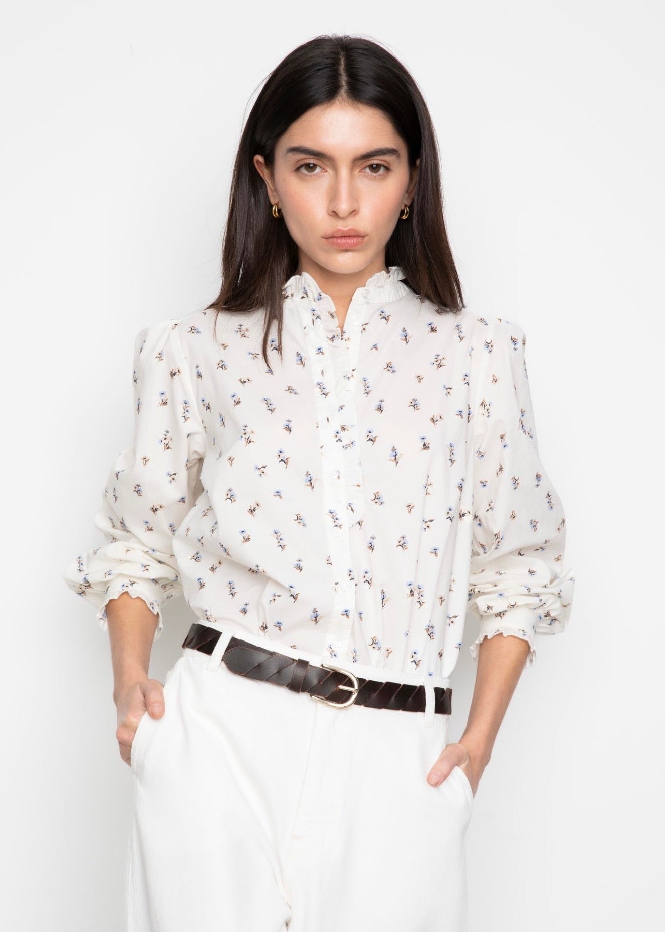 Emily Blouse White Anemone Print