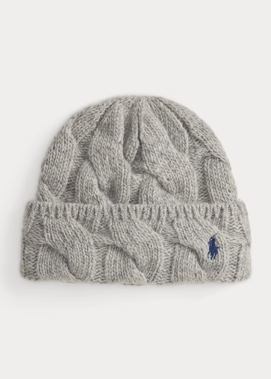 Cable Knit Wool Beanie Grey