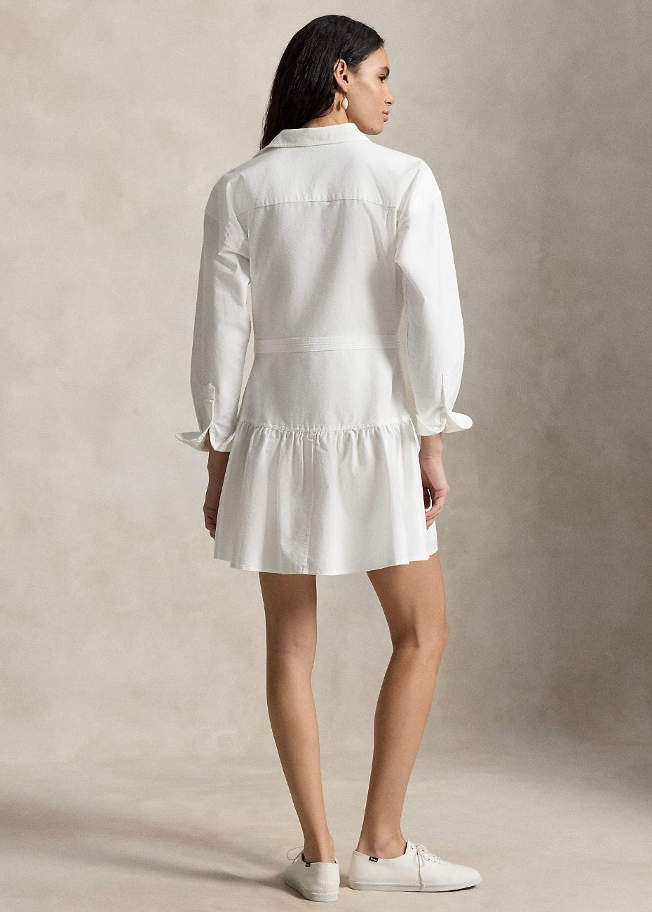 Cotton Oxford Paneled Shirtdress White