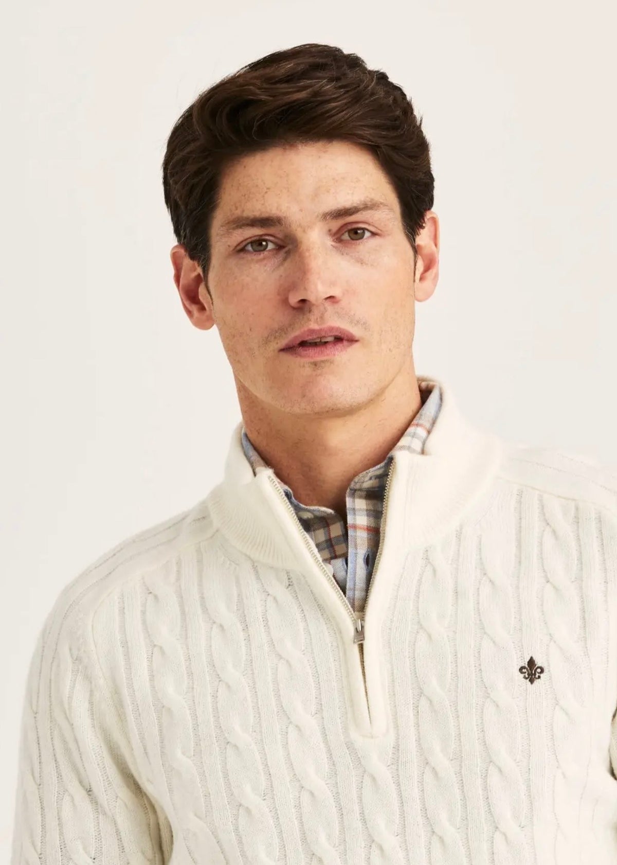 Hertford Cable Half Zip Offwhite