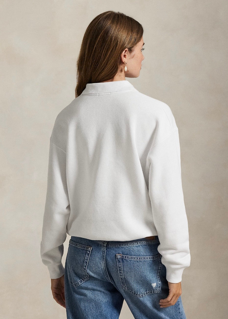 Polo Collar Fleece Pullover White