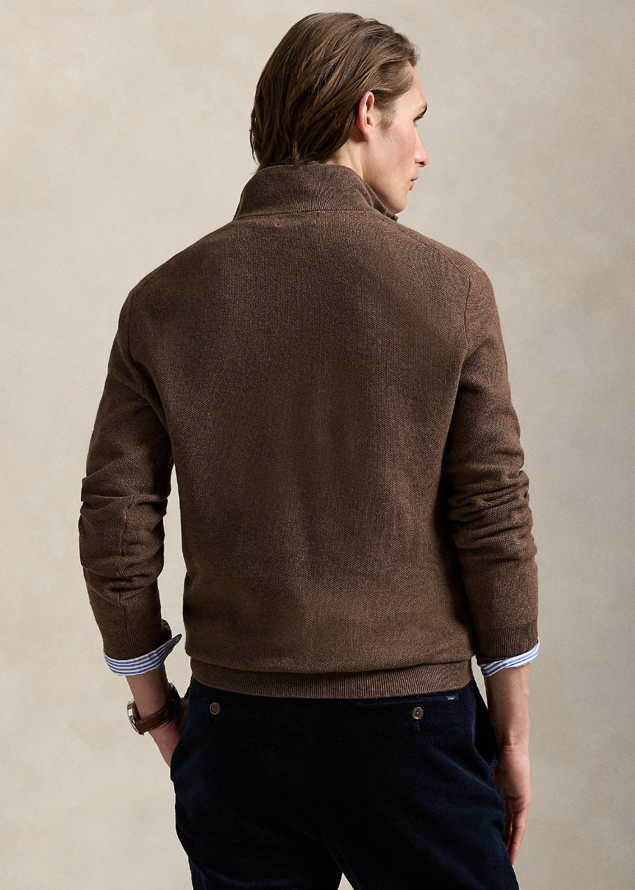 Mesh Knit Quarter Zip Nutmeg Brown