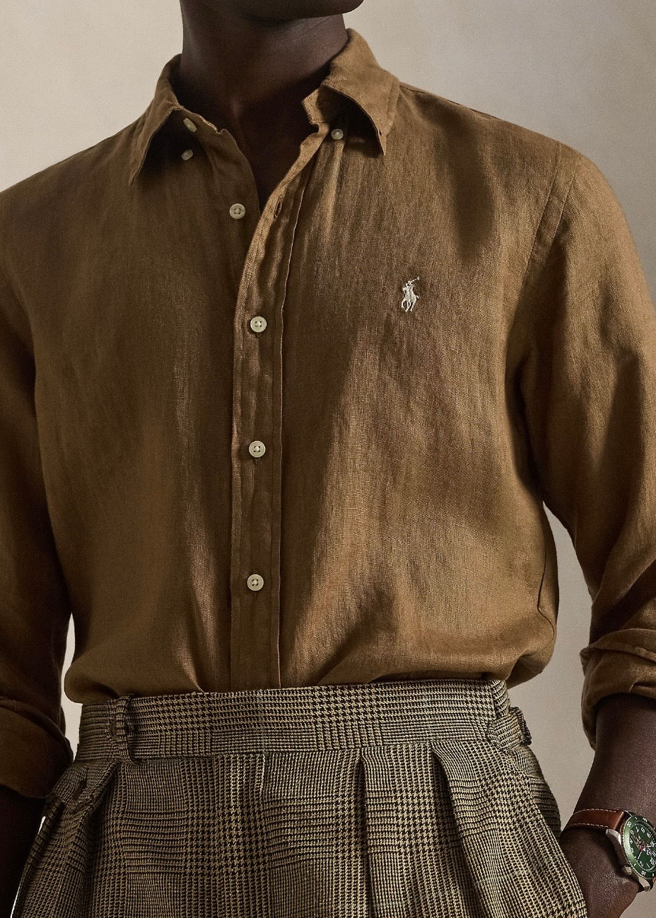 Custom Fit Linen Shirt Brown