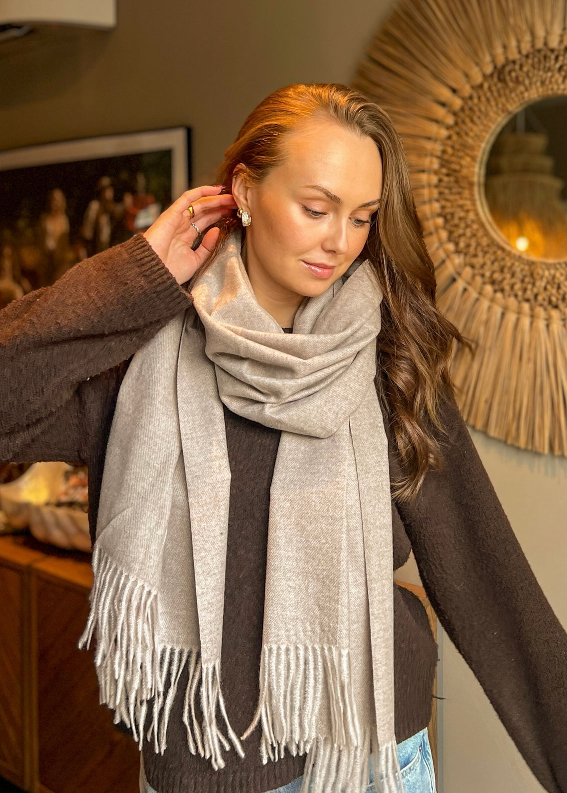 Ull/Cashmere skjerf Lys Taupe