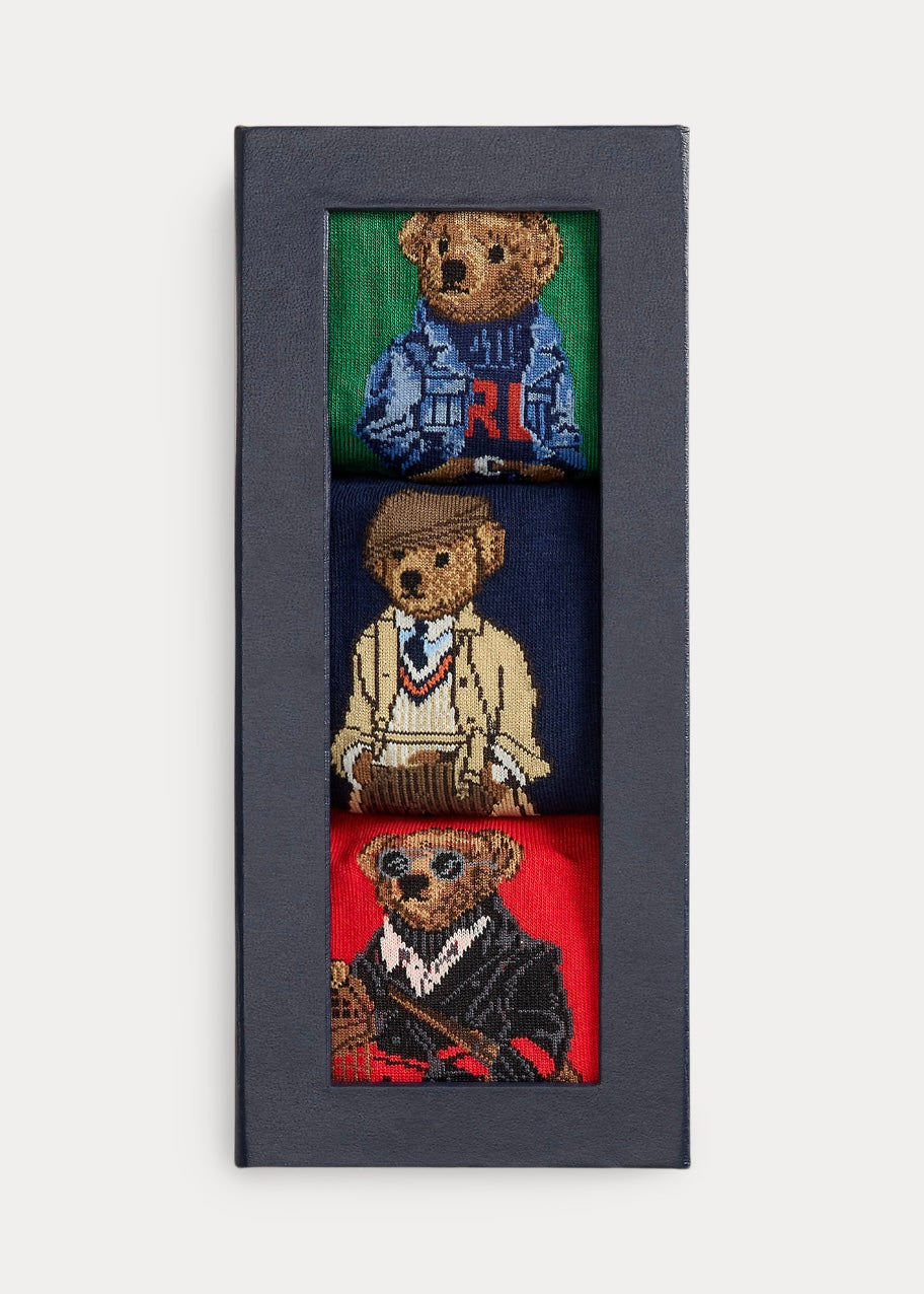 Polo Bear 3-sock Gift Set Green/Navy/Red