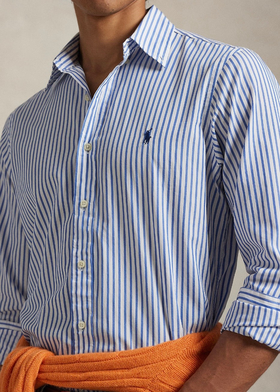 Custom Fit Striped Broadcloth Shirt White/Blue