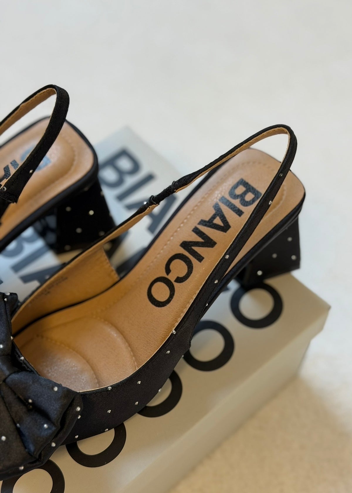 BIAMaralyn Slingback Bow Rhinestone Satin Black
