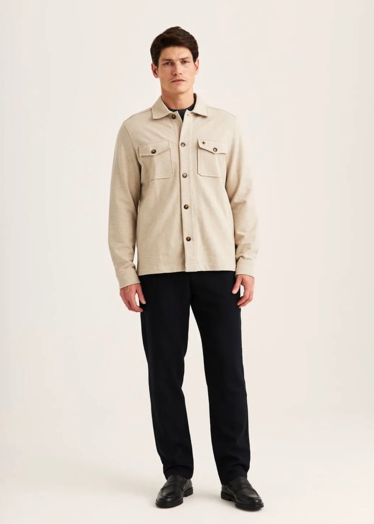 Andrew Piqué Jersey Overshirt Khaki