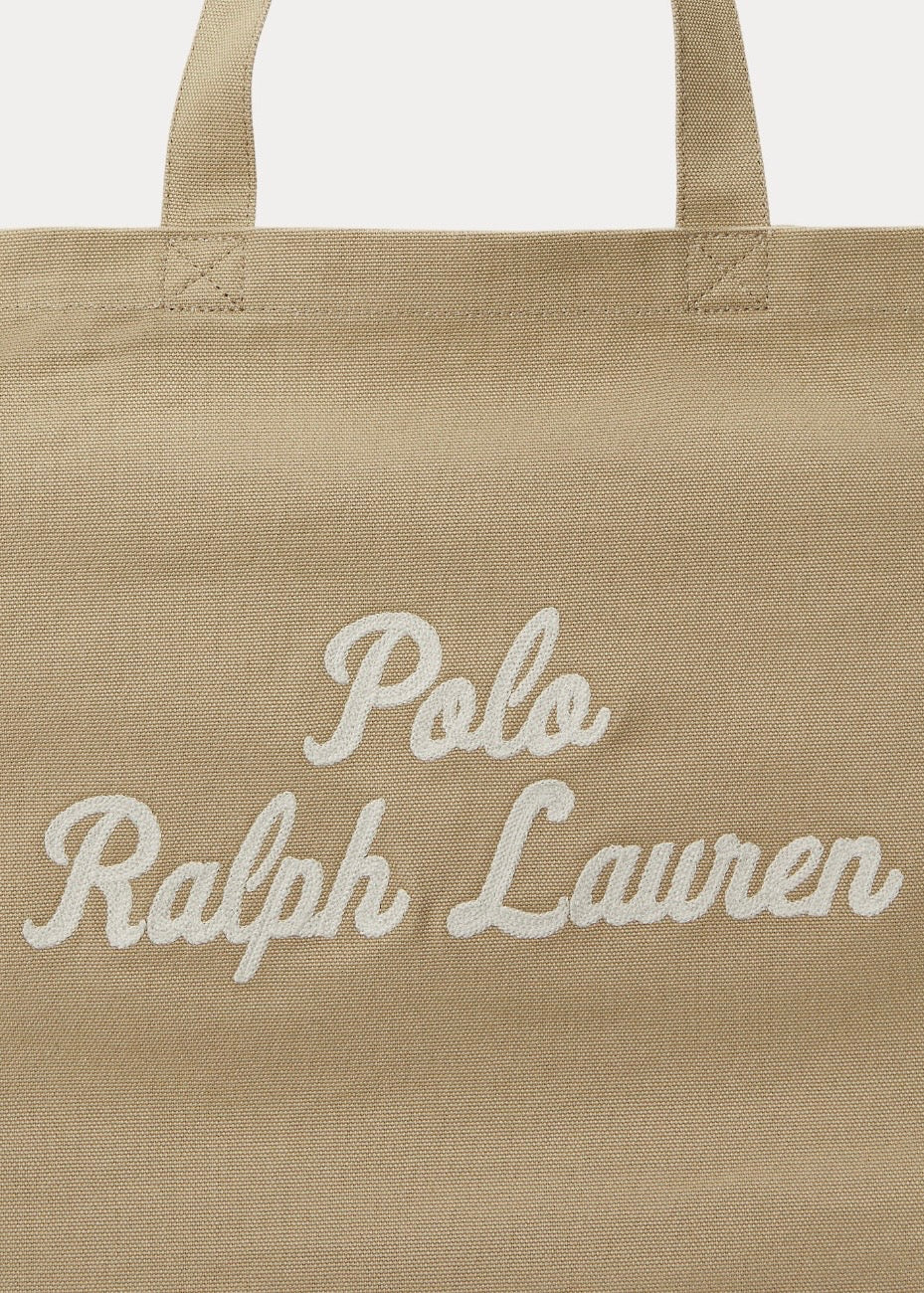 Embroidered Canvas Tote Tan