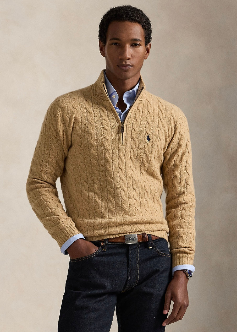 Cable Zip Camel Melange