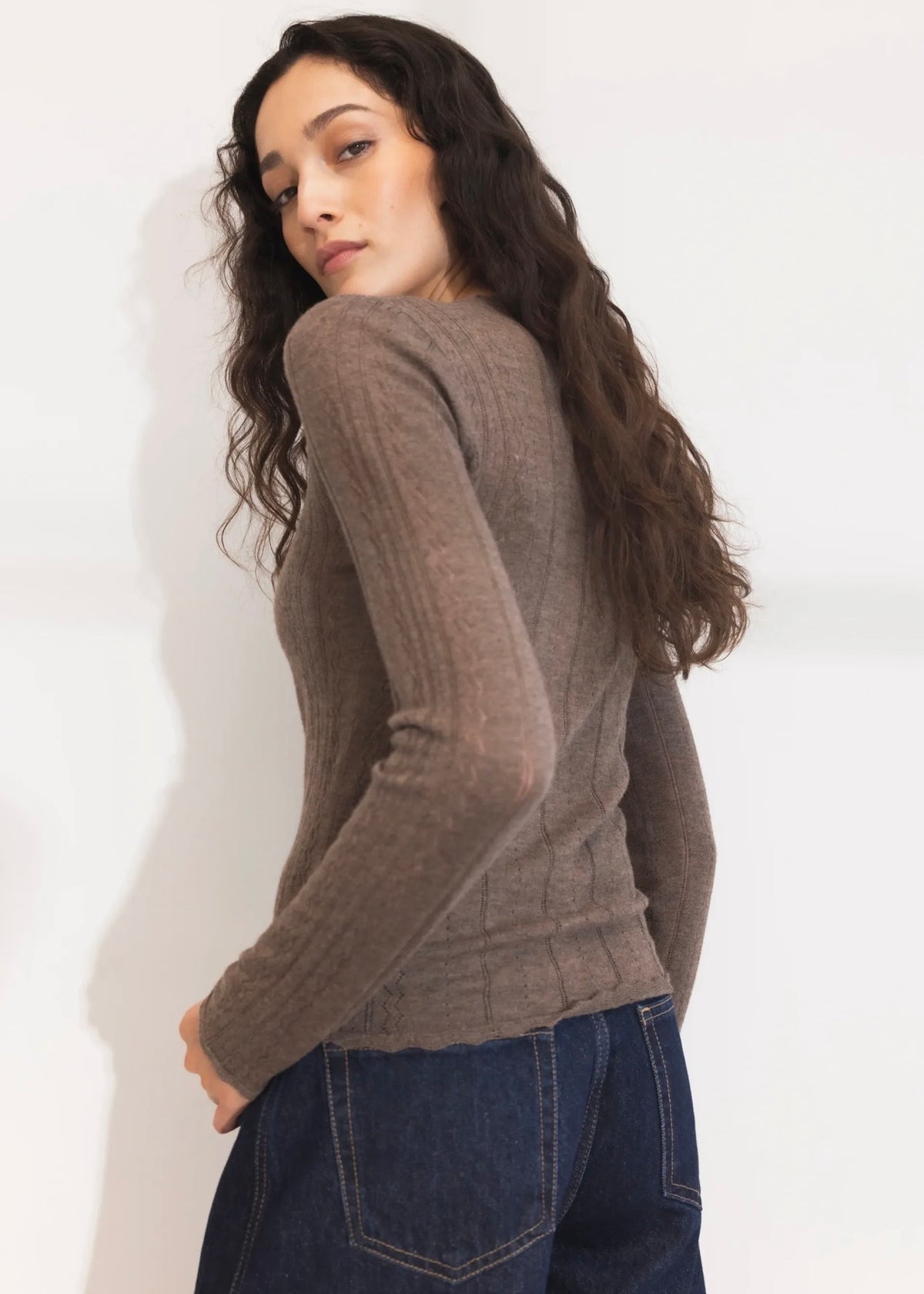 Safir Knit Top Dark Taupe Melange