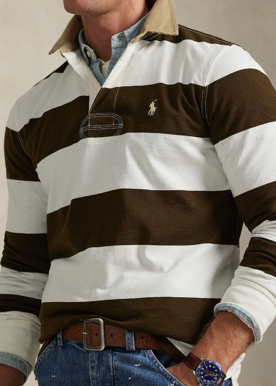 Khaki Collar Rugby Shirt Dark Brown/Cream