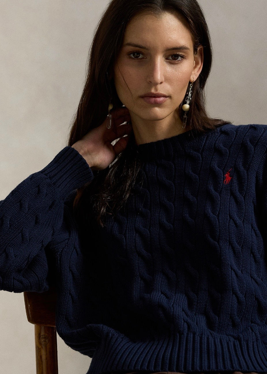 Cable Knit Cotton Crew Hunter Navy