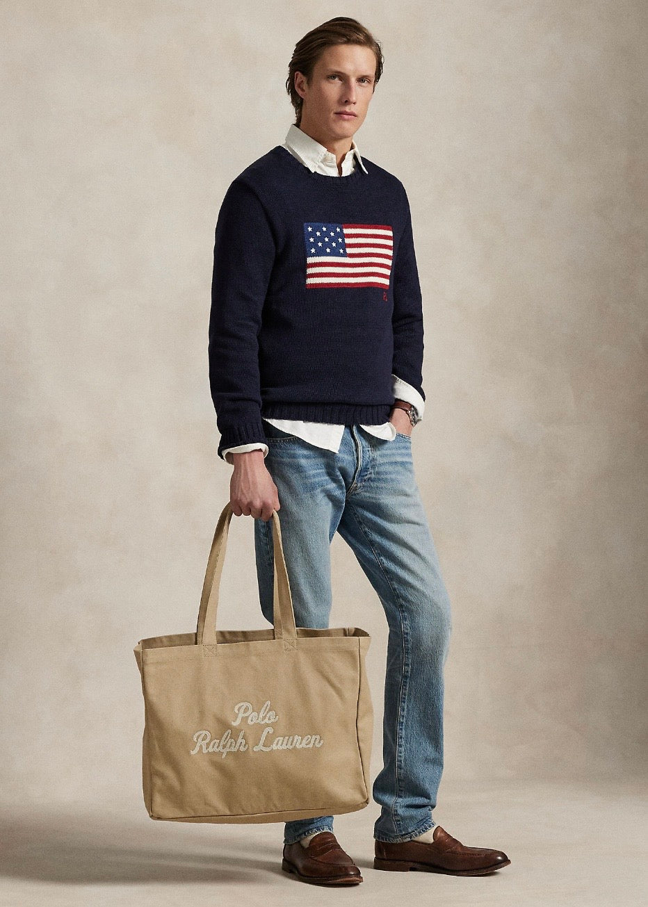 Embroidered Canvas Tote Tan