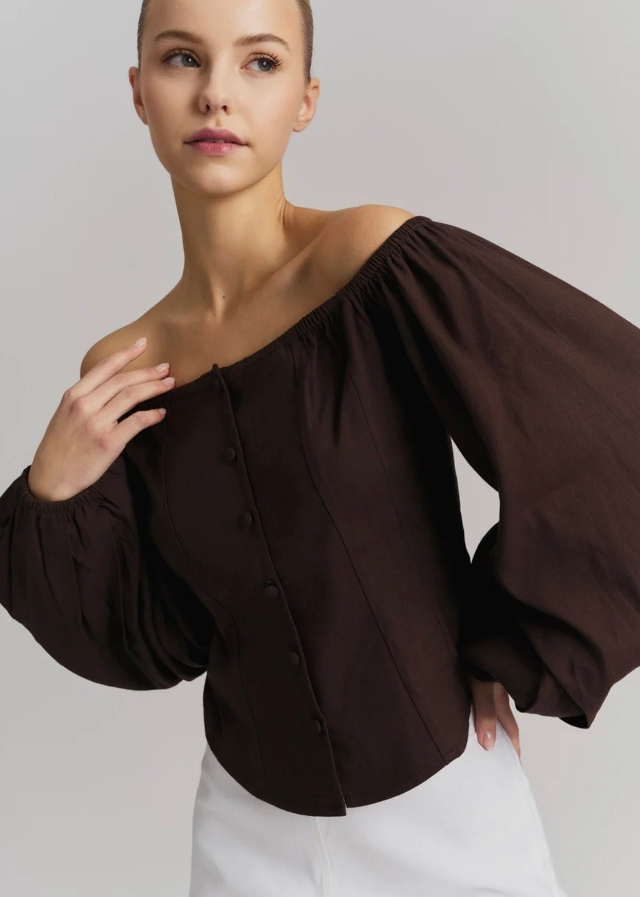 Luiza Stretch Linen Shirt Dark Brown