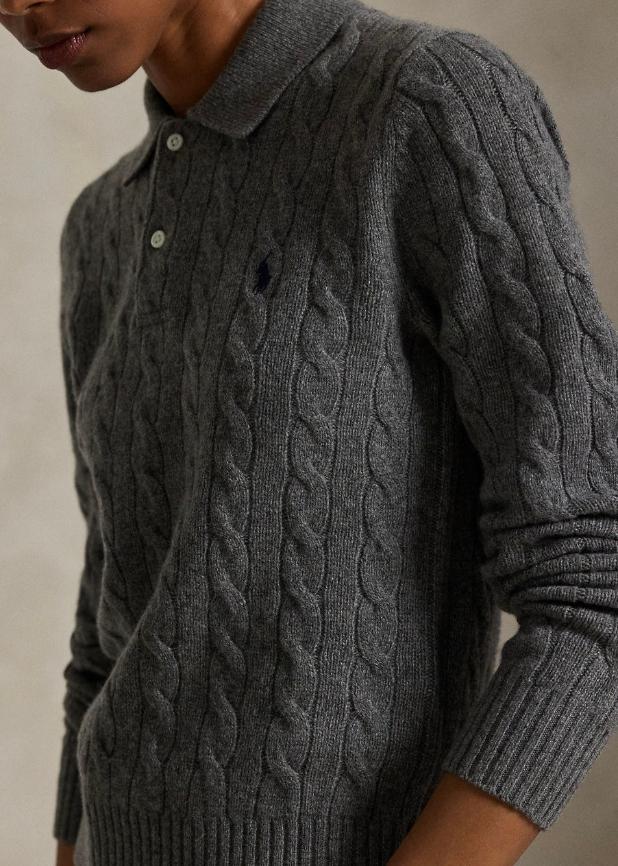 Cable Knit Polo sweater Flannel Grey