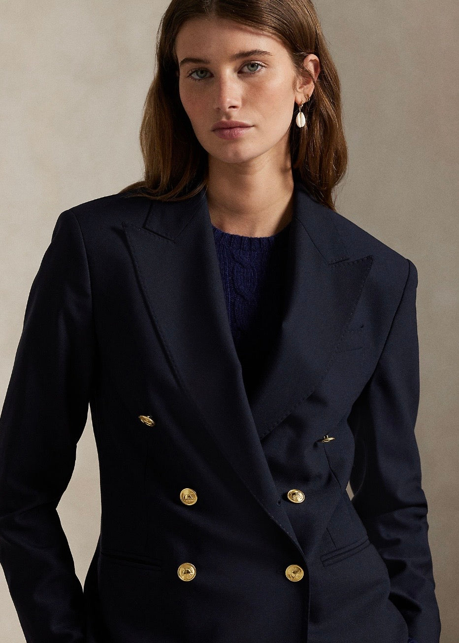 Double Breasted Stretch Blazer Navy