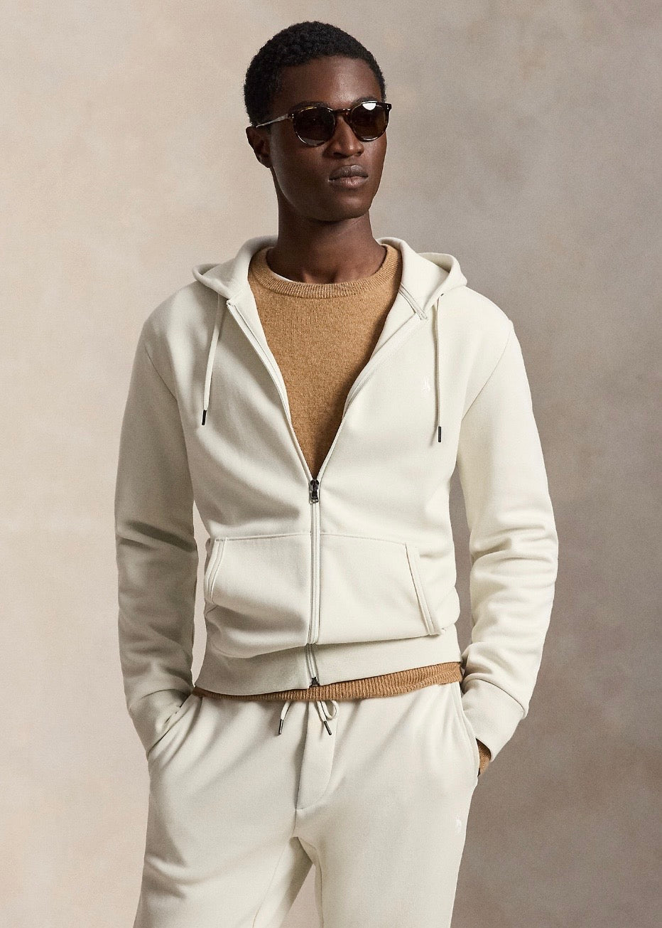 Double Knit Full Zip Hoodie Stone Pebble