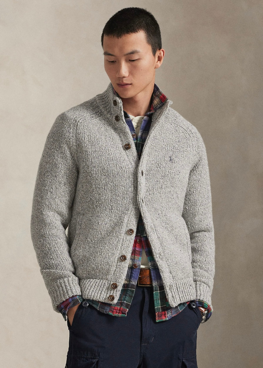Wool Mockneck cardigan Grey Marl