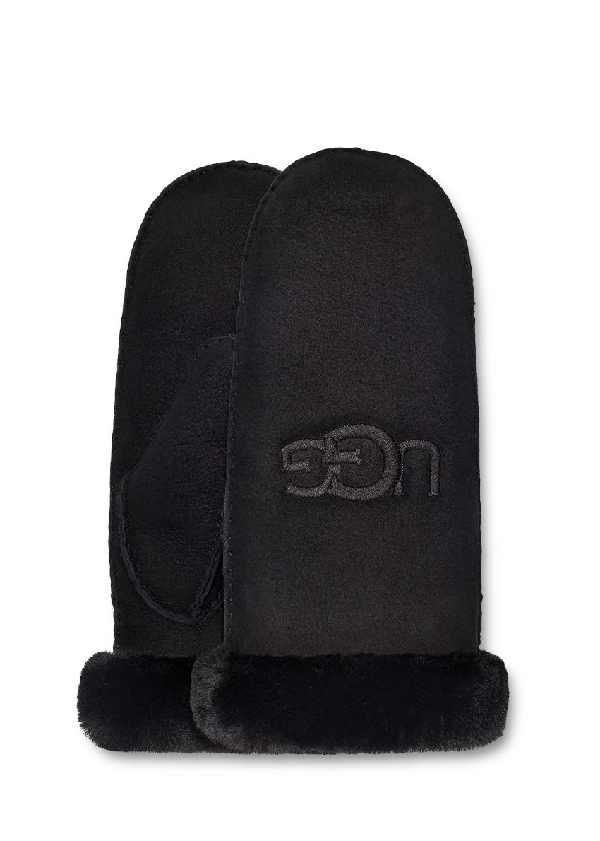Sheepskin Embroidery mitten Black