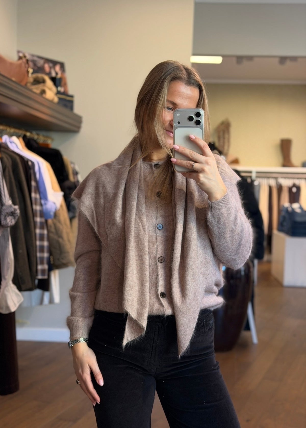 Alice Brushed Cashmere Cardigan Taupe
