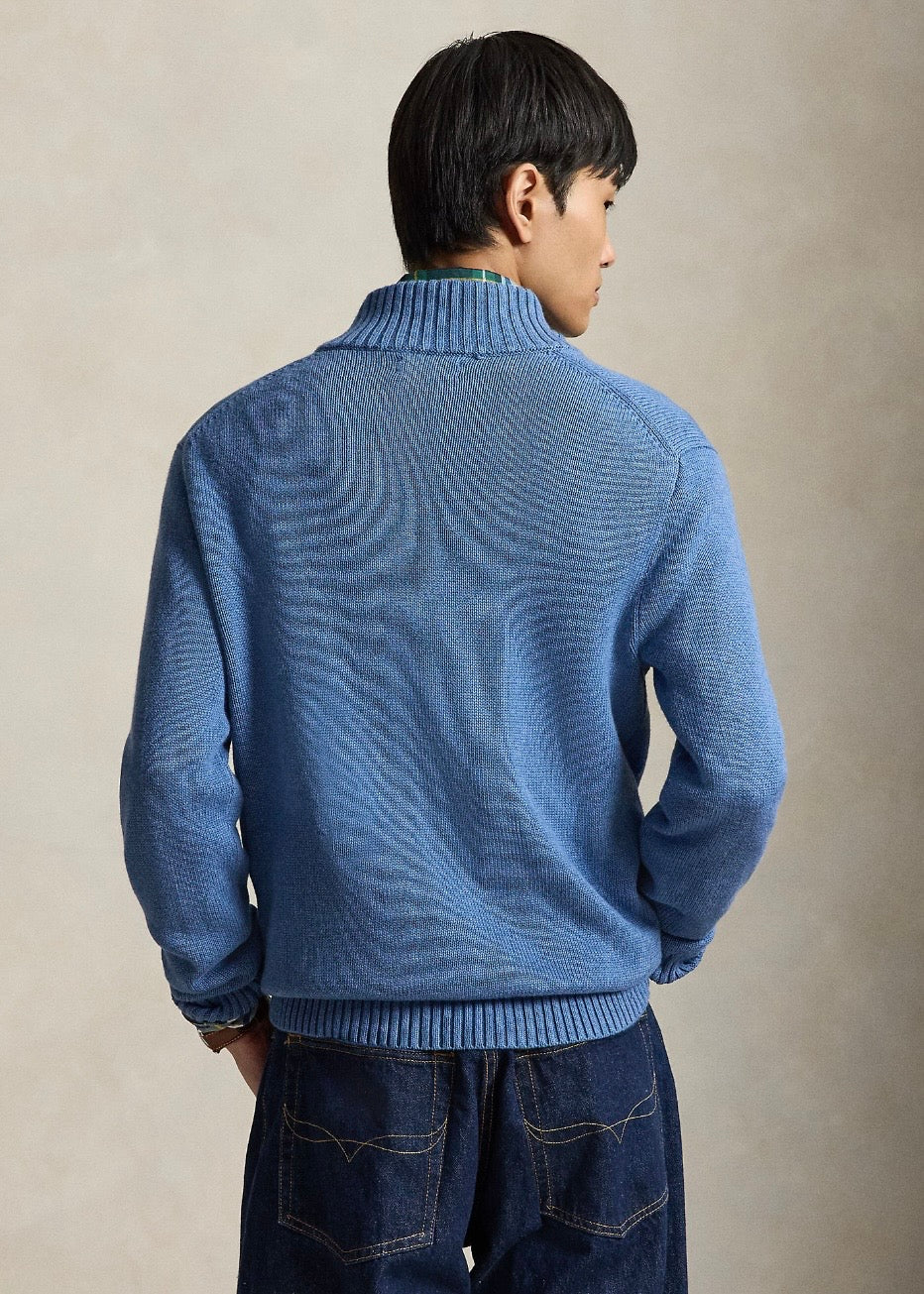 Cotton Quarter Zip Blue Borage