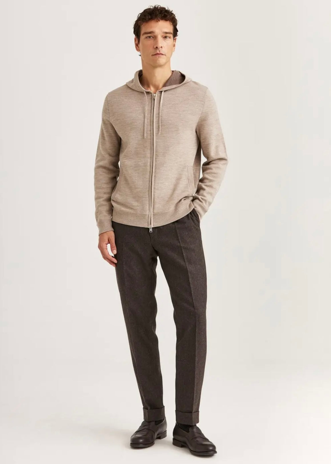 Merino Double Zip hood Khaki